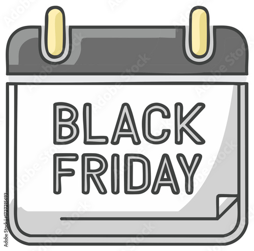 Black Friday calendar icon with upturned page and yellow details