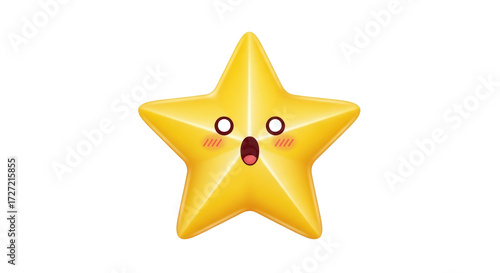 Isolated cartoon star with a surprised expression, celebration character, yellow star, happy face