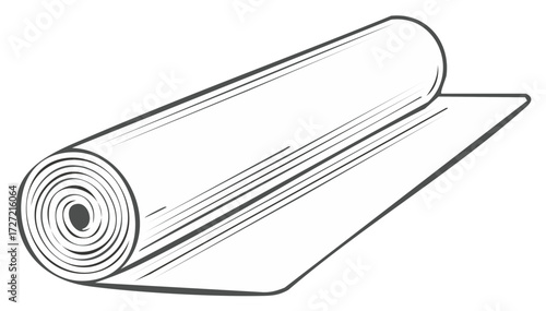 Unrolled fabric roll with spiral end for sewing and craft projects