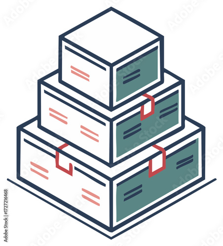 Stacked cardboard boxes in isometric view with simple line art and flat color accents