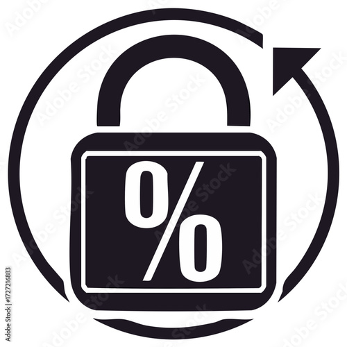 Rate lock icon with a padlock and percentage symbol representing a fixed interest loan or mortgage