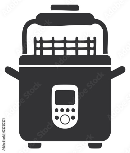 Stylized home deep fryer silhouette vector in dark gray for cooking fries and other fried meals