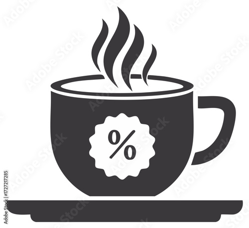 Hot Beverage Discount Icon Graphic Mug with Steaming Coffee Illustration