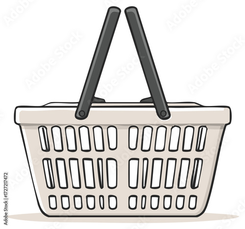 Cartoon shopping basket with handles for carrying groceries and merchandise