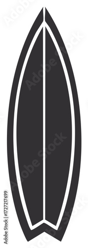 Isolated Silhouette of a Surfboard for water activities