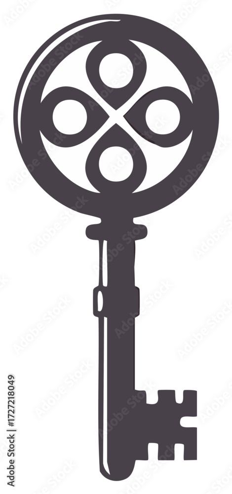 Obraz premium Elegant Key Design with Circular Head Embellished with Petal Pattern - Simplistic Decorative Security Access