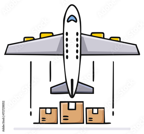 Cargo airplane loading and shipping packages air freight logistics cartoon illustration