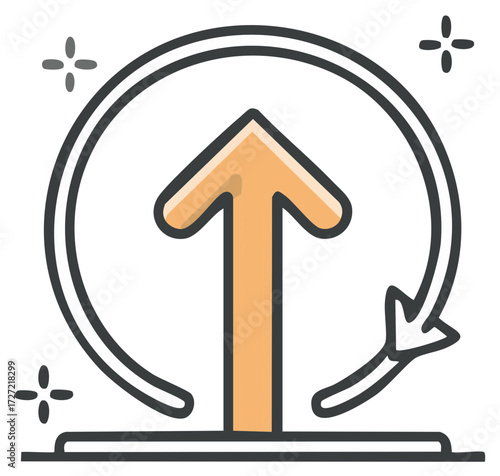 Refresh Arrow Icon with Circular Path and Sparkles Concept