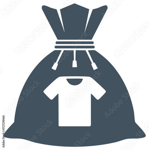 Clothing donation bag with a t-shirt symbol for textile collection and recycling icon