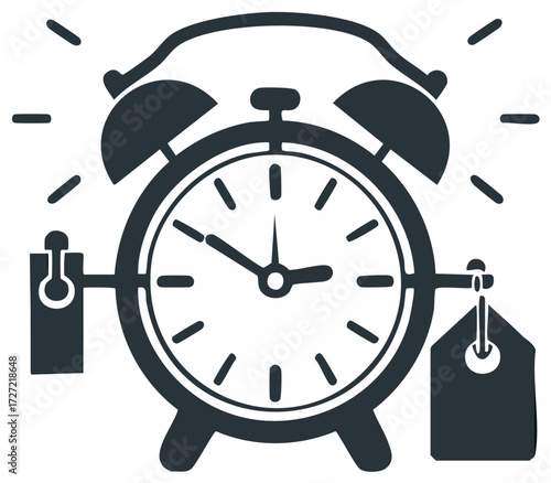 Alarm Clock with Price Tags, Vector Illustration.