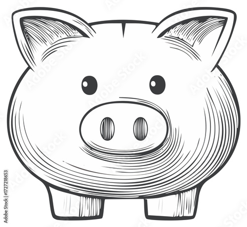 Cute Piggy Bank Drawing with Hatching Detail