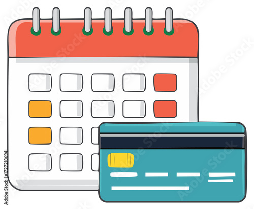 Calendar with credit card illustration for payment scheduling and financial planning
