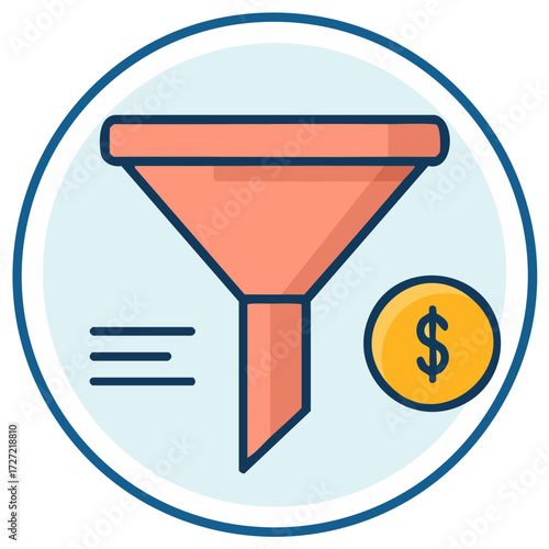 Sales funnel vector icon representing marketing conversion and business monetization