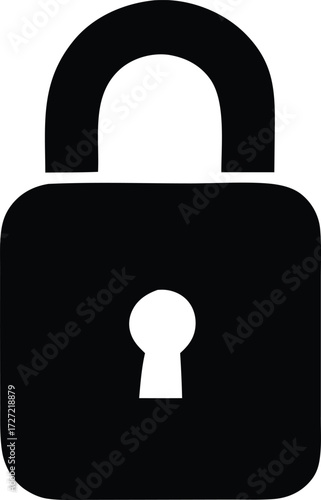 Simple solid black padlock icon with keyhole for security and protection concepts and digital safety symbol