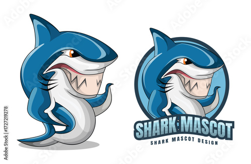 Shark mascot logo illustration, aggressive ocean predator emblem, fierce sea animal cartoon design for sports, gaming, and branding identity