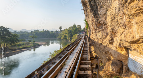Thai-Burma Death Railway,at Tham Krasae Bridge,alongside the River Kwai,Kanchanaburi province,Thailand.