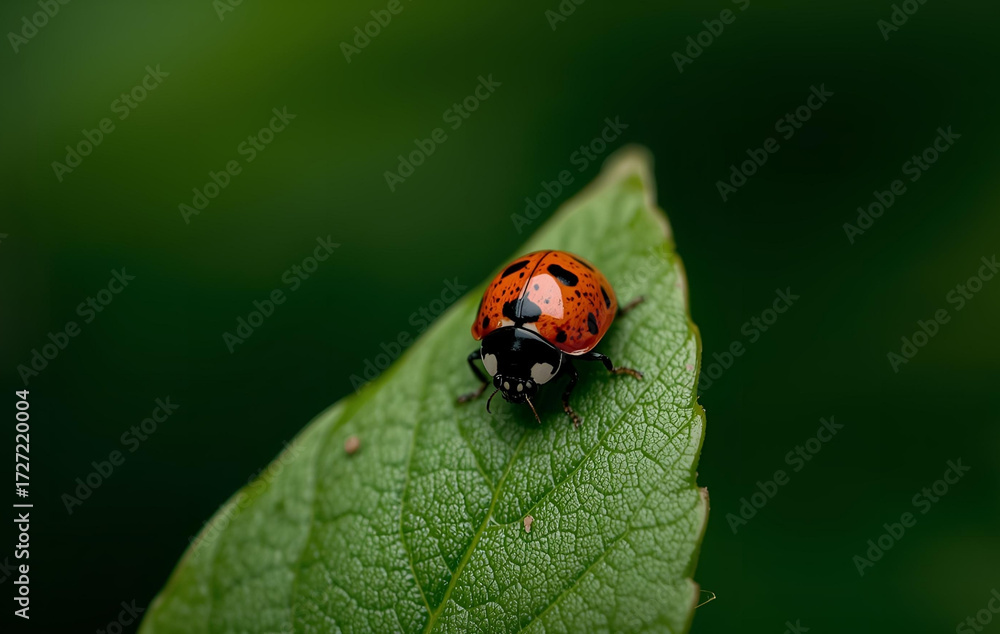 Fototapeta premium A close-up shot of a ladybug sitting on a green leaf