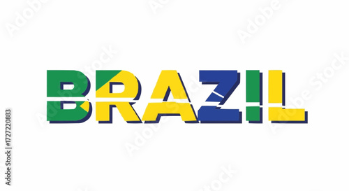 Vibrant Brazil Text Art with National Colors Design, Perfect for Celebrating Brazilian Culture, Sports, and Events, Showcasing Patriotism and Festive Spirit, Scalable Vector Origin