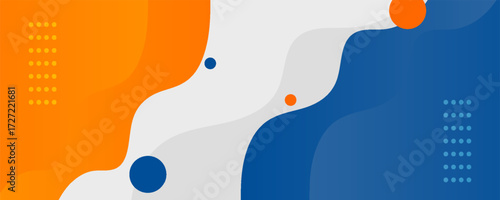 Blue and orange geometric business banner design. Creative banner design with wave shapes and lines for template. Simple design on white horizontal banner. Eps10 vector