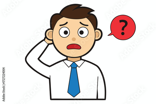 Confused Cartoon Businessman Scratching Head With Question Mark Bubble Isolated On White Background