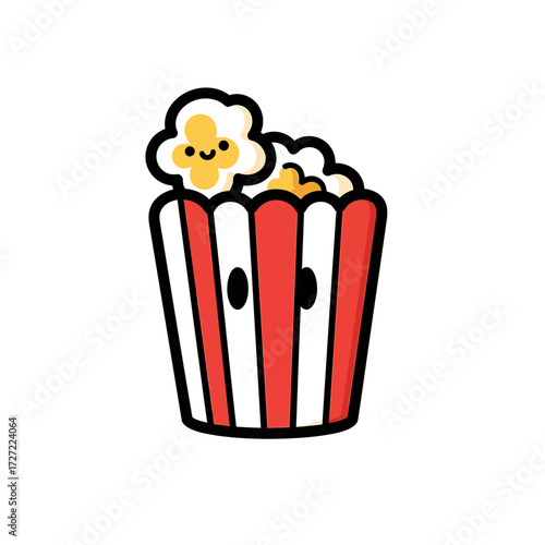 Cute Cartoon Popcorn in a Striped Red and White Box
