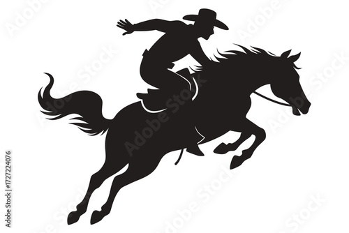 Cowboy Silhouette Riding a Bucking Bronc Rodeo Event Illustration Art