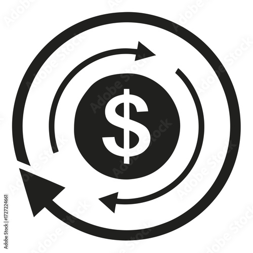 Dollar Symbol Circle with Rotating Arrows Money Flow, Exchange, Financial Cycle Icon