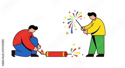 People Playing with Fireworks
