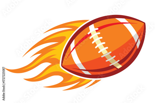 Flaming American Football Illustration Speed, Power, and Energy Cartoon Design Element