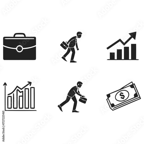 Business Growth and Financial Success: Icons of Effort and Investment, set of business icons
