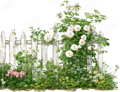 white fence with flowers
