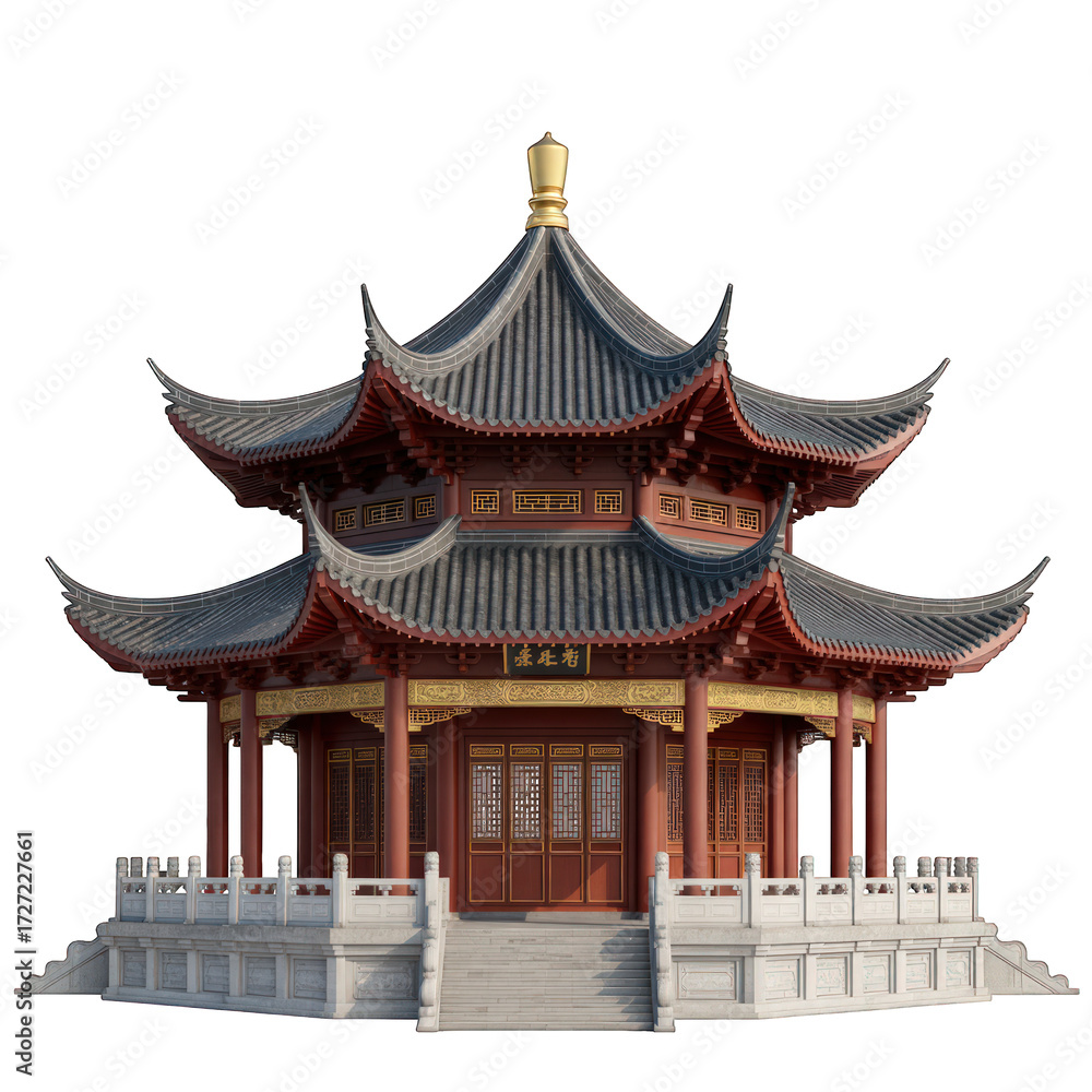 Obraz premium Detailed pagoda architecture with black roof on transparent background
