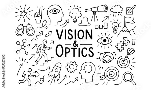 Vision and optics concepts in doodle style with hand-drawn elements