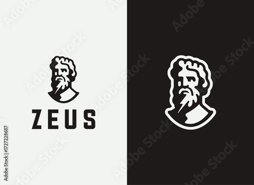 Zeus Logo and Illustration, Minimal Zeus Logo Design, Greek God Vector, Mythology Logo, Ancient Greek Illustration, Lightning and Thunder Logo, Elegant Mythological Branding, Modern Zeus 