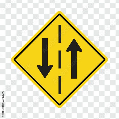 Two way traffic ahead warning road sign transparent