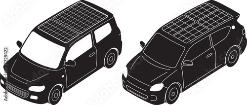 Two black car silhouettes with solar panels on their roofs silhouette