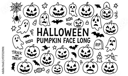 Playful halloween doodles with pumpkins, ghosts, and bats for a spooky celebration