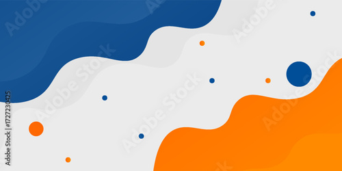 Blue and orange geometric business banner design. Creative banner design with wave shapes and lines for template. Simple design on white horizontal banner.