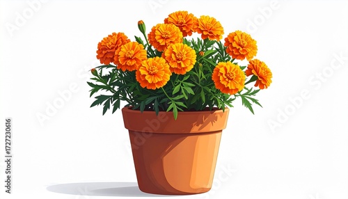 Wallpaper Mural A marigold plant with orange flowers in a pot realistic organic detail white background with clean shadow
 Torontodigital.ca