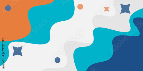 Blue and orange geometric business banner design. Creative banner design with wave shapes and lines for template. Simple design on white horizontal banner. Eps10 vector