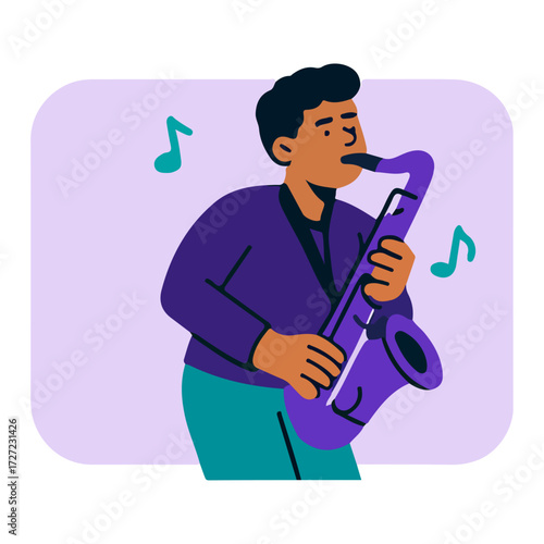 Jazz Saxophonist Playing — Musician Performance, Blues Night Illustration