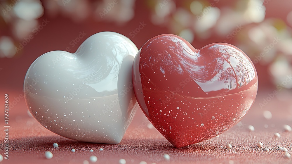 Fototapeta premium Simple pink and white 3D heart illustration, minimalist Valentine's Day vector design, clean background 