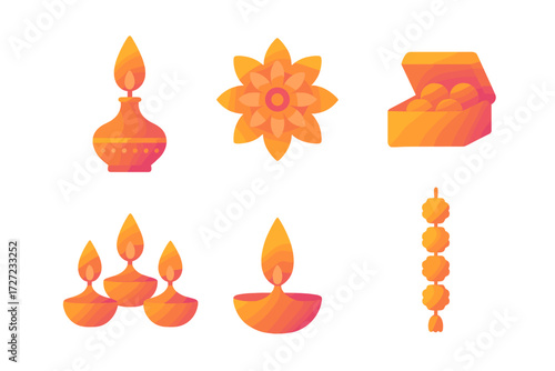Traditional Indian festival elements with glowing oil lamps, sweets, and floral garland for celebrations