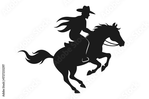 Silhouette of Cowboy on Rearing Horse Western Riding Design