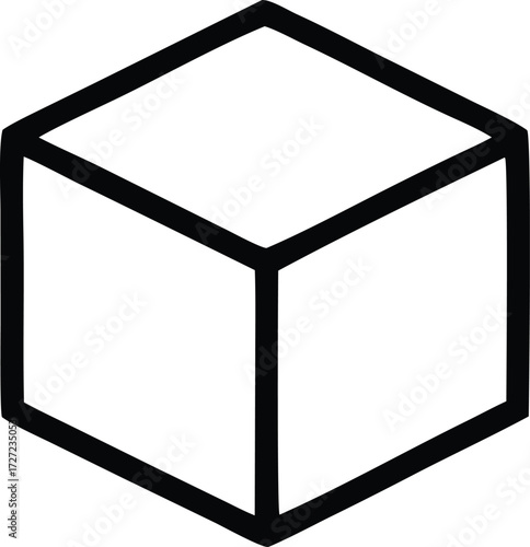 Simple geometric cube outline icon representing 3d shape and volume with clear edges and facets for design projects