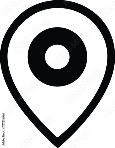 Modern pin location icon a simple black and white graphic symbol for navigation and geo tagging