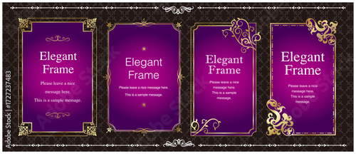 高級感のあるエレガンスなフレームセット、飾り罫、装飾、上品なあしらい、ゴールド、パープル