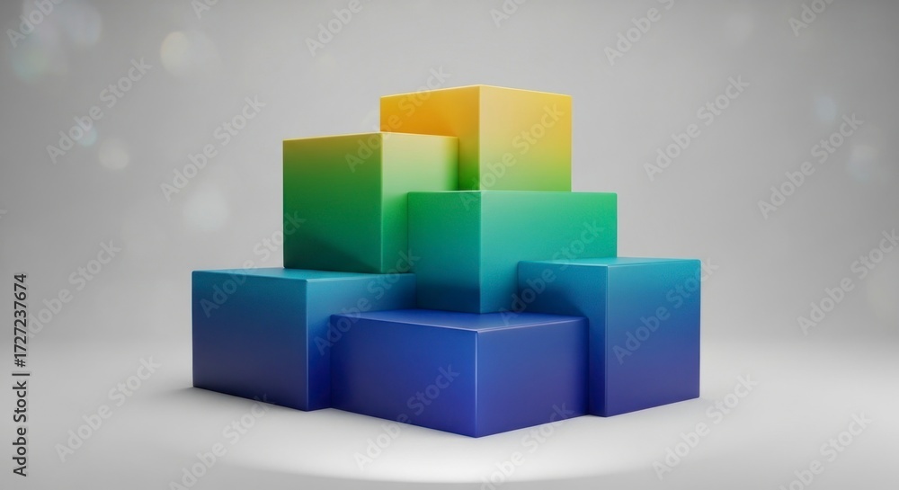 Obraz premium Abstract Geometric Composition of Colorful Cubes on a White Background with Bokeh
