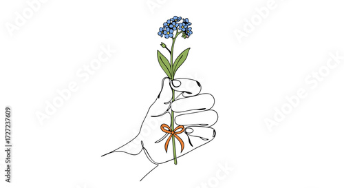 A symbolic offering of a forget-me-not flower on the National Day for Truth and Reconciliation, a vector line art concept