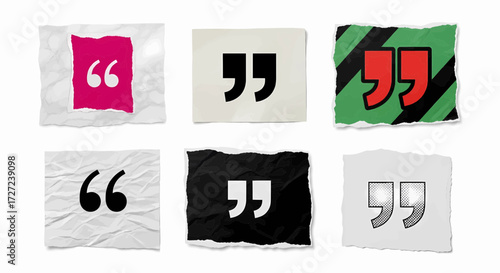 Set of quotation marks on torn paper vector illustration